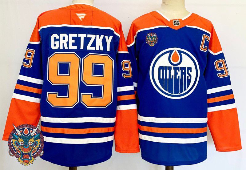Men Edmonton Oilers #99 Gretzky Blue Fanatics 2025 NHL Jersey style 4